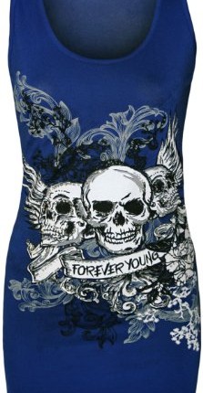 Womens-Skull-Forever-Young-Print-Racer-Back-Sleeveless-Ladies-Vest-Top-Blue-8-10-0
