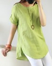 Womens-Summer-Casual-Linen-Cotton-Short-Sleeve-Shirt-Blouse-Top-XL-UK-L-Light-green-0-0