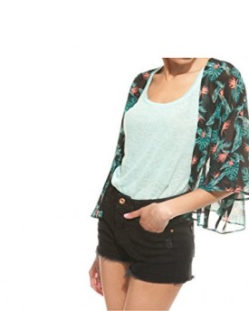 Womens-Summer-Floral-Pattern-Batwing-Sleeve-Short-Chiffon-Kimono-Cardigan-Coat-Blouse-Shirts-Tops-Shawl-L-Green-0