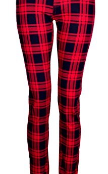 Womens-Tartan-Print-Skinny-Leg-Jeans-12-Red-Black-0