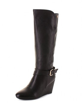 Womens-Xti-27276-Black-Wedge-heel-Knee-High-Ladies-Smart-Leather-Look-Boots-SIZE-5-0