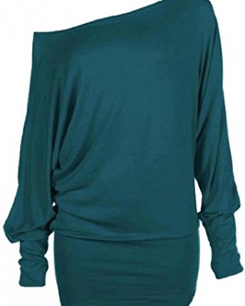 XCLUSIVE-COLLECTION-WOMENS-PLU-SIZE-OFF-SHOULDER-PLAIN-BAGGY-BATWING-SLEEVE-SLOUCH-DRESS-TOP-8-34-12-14-Teal-0