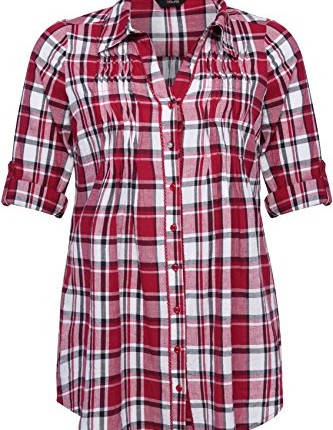 Yoursclothing-Plus-Size-Womens-Checked-Shirt-With-Pleating-And-Lace-Trim-Size-20-Red-0