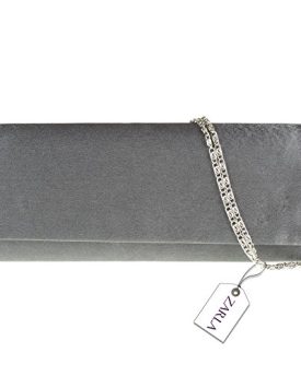 Zarla-Brand-New-Large-Ladies-Plain-Satin-Clutch-Bag-Women-Designer-Evening-Party-Bridal-Prom-Girl-Shoulder-Handbags-Designer-High-Quality-With-Cross-body-long-detachable-chain-Grey-0