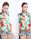 Zehui-Women-Summer-Tops-Half-Sleeve-Flora-Print-Button-Shirt-Chiffon-Blouse-Green-UK14-0-1