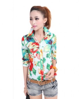 Zehui-Women-Summer-Tops-Half-Sleeve-Flora-Print-Button-Shirt-Chiffon-Blouse-Green-UK14-0