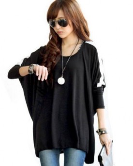 Zehui-Womens-Batwing-Sleeves-Blouse-Tops-Casual-Shirt-Loose-T-Shirts-Black-0