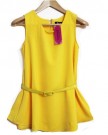 Zehui-Womens-Chiffon-Vest-Shirt-Sleeveless-Blouse-Tops-Shirt-Scoop-Neck-WBelt-Yellow-UK14-0-0