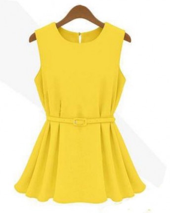 Zehui-Womens-Chiffon-Vest-Shirt-Sleeveless-Blouse-Tops-Shirt-Scoop-Neck-WBelt-Yellow-UK14-0