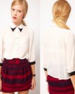 Zehui-Womens-Double-layer-Collar-chiffon-half-Sleeve-Contrast-color-Shirt-Tops-Blouse-UK10-0-0