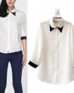 Zehui-Womens-Double-layer-Collar-chiffon-half-Sleeve-Contrast-color-Shirt-Tops-Blouse-UK10-0-1