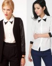 Zehui-Womens-Double-layer-Collar-chiffon-half-Sleeve-Contrast-color-Shirt-Tops-Blouse-UK10-0-2