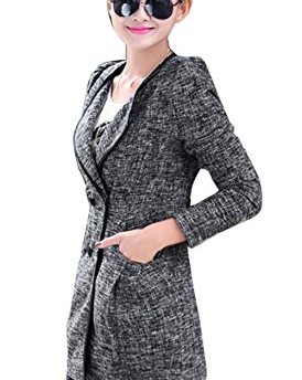 Zicac-Ladies-Ninth-Sleeve-Woolen-Blended-Lapel-Collar-Slim-Long-Jacket-Coat-Outerwear-UK-XS-Grey-0