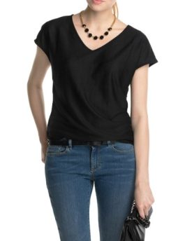 edc-by-ESPRIT-Womens-Plain-or-unicolor-V-Neck-Short-sleeve-T-Shirt-Blue-Blau-BLACK-001-12-0