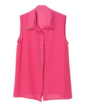 king-So-Ladies-Sleeveless-Collar-Down-Chiffon-Vest-Shirt-Blouse-Tops-UK-Size-14-16Tag-L-Rose-0