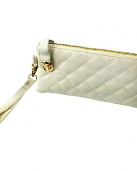 niceeshopTM-Vintage-Women-PU-Leather-Wristlet-Wallet-Diamond-Embossed-Clutches-Purse-With-Lock-White-0