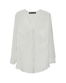 tinxsTM-White-Women-Chiffon-Blouse-Sheer-Casual-Foldable-Sleeve-Loose-T-Shirt-Top-Size-LMS-Medium-0